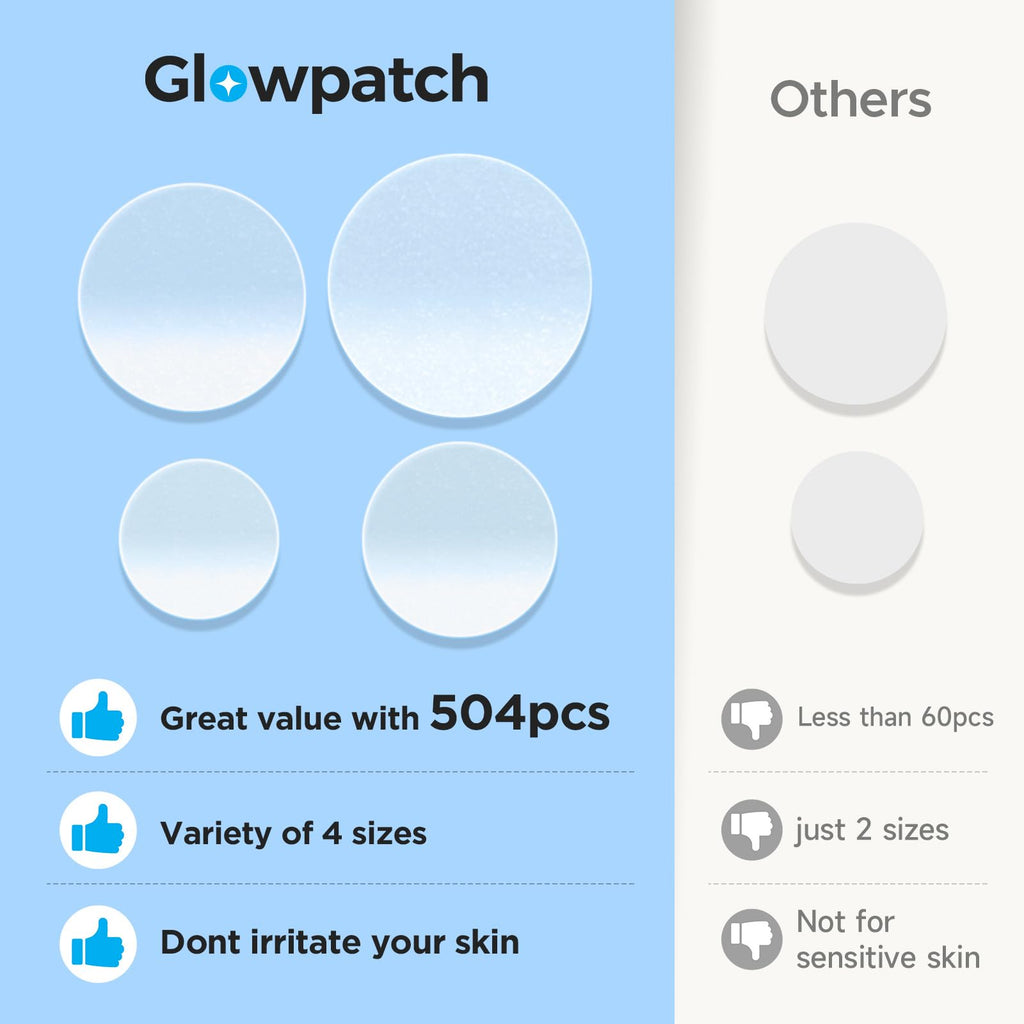 Glowpatch Pimple Patches for Face (504 Count), FSA Eligible Acne Patch Bulk, Zit Stickers 4 Sizes, Hydrocolloid Spot Stickers