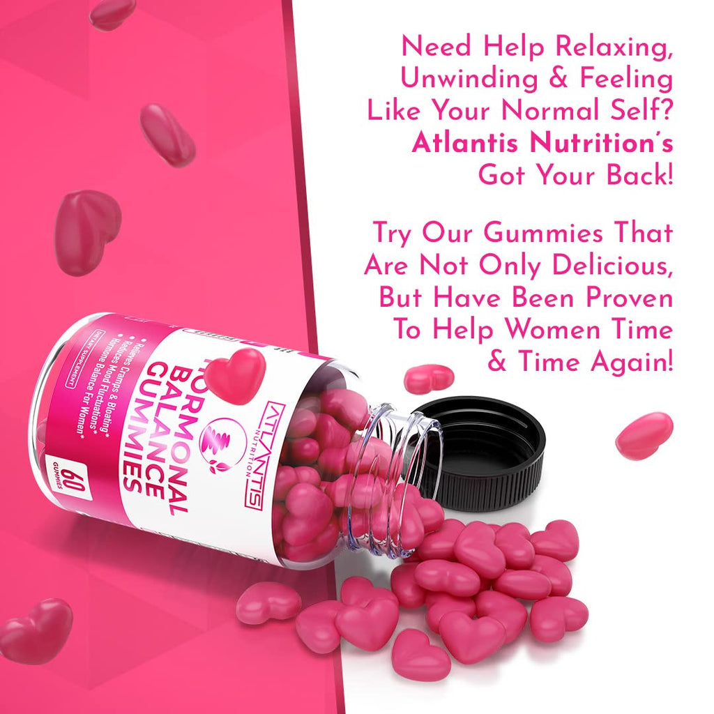 Atlantis Nutrition Hormonal Balance for Women & PMS Relief Gummies - Alleviates Cramps, Bloating, Mood Swings, Hot Flashes & Night Sweats - Cranberry, Dong Quai & Chasteberry Menstrual Cramp Relief Atlantis Nutrition Au supplements