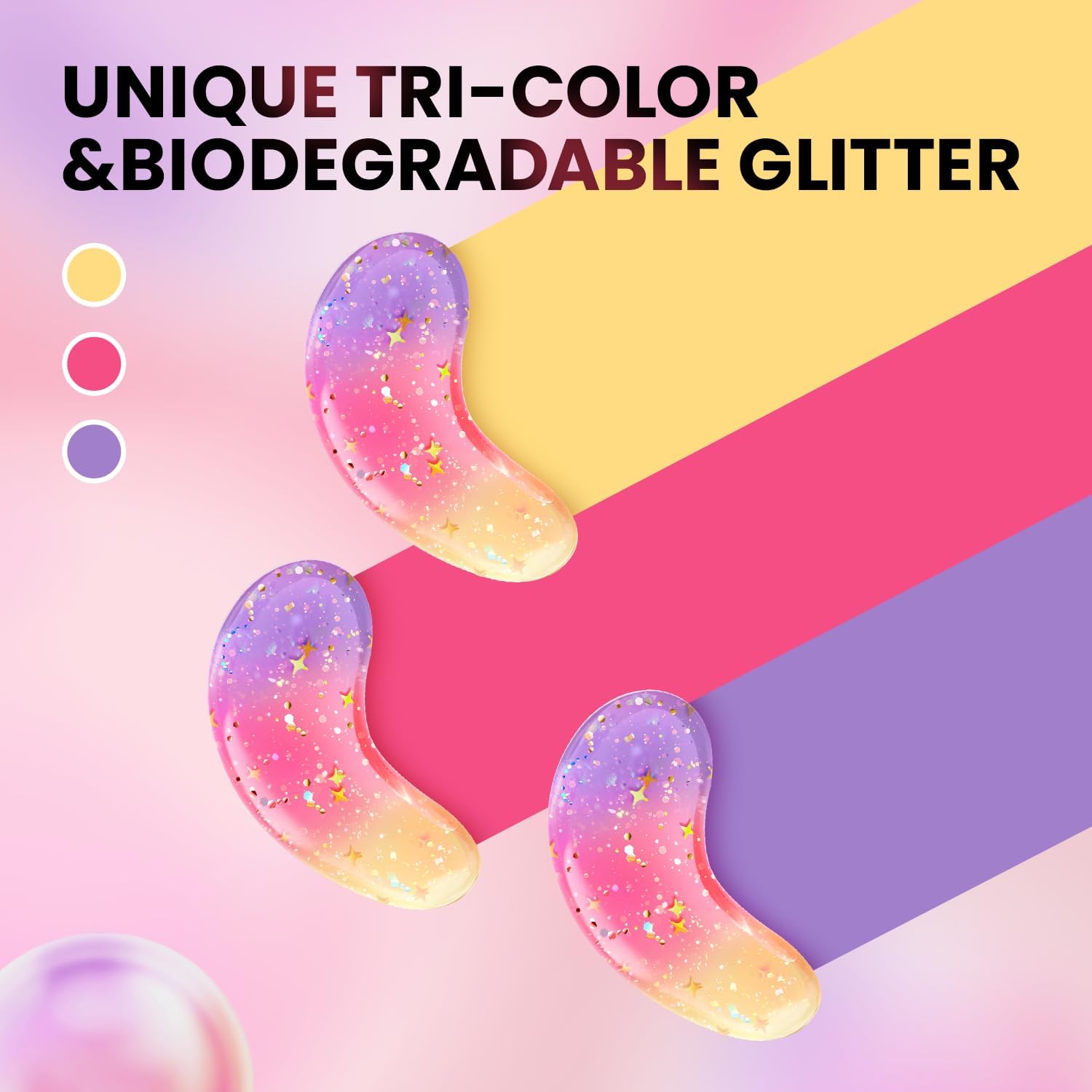 AILEORY Under Eye Patches (24 Pairs) - Tri-color Glitter Eye Gel Pads for Dark Circles, Puffy Eyes, Under eye Bags, Wrinkles