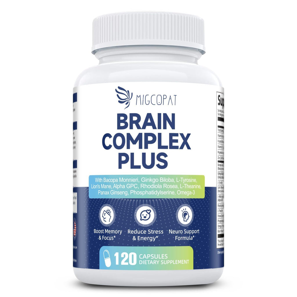Brain Supplements for Memory and Focus | Nootropic with Bacopa Monnieri, Lion's Mane, Alpha GPC, Ginkgo Biloba | Mental Clarity & Cognitive Support | Vitamin B6 & B12 Neuro Health - Non-GMO, 120 Caps Migcopat Au supplements