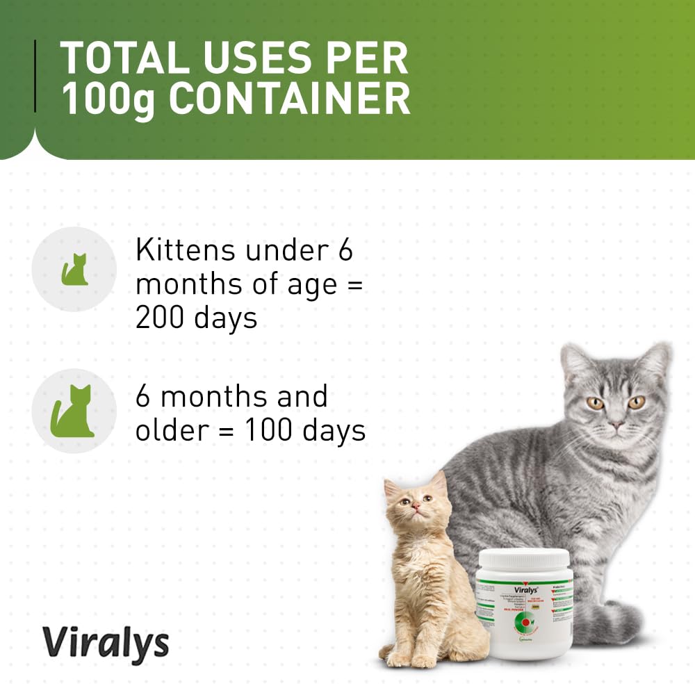 Vetoquinol Viralys Daily L-Lysine Powder for Cats and Kittens, Fish Flavored Lysine Supplement for Cats and Kittens to Support Immune Health