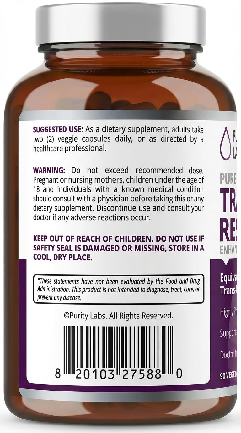 Purity Labs Trans-Resveratrol Supplement 5,000 mg Equivalent per Serving with Quercetin, USDA Organic High Potency Antioxidant,