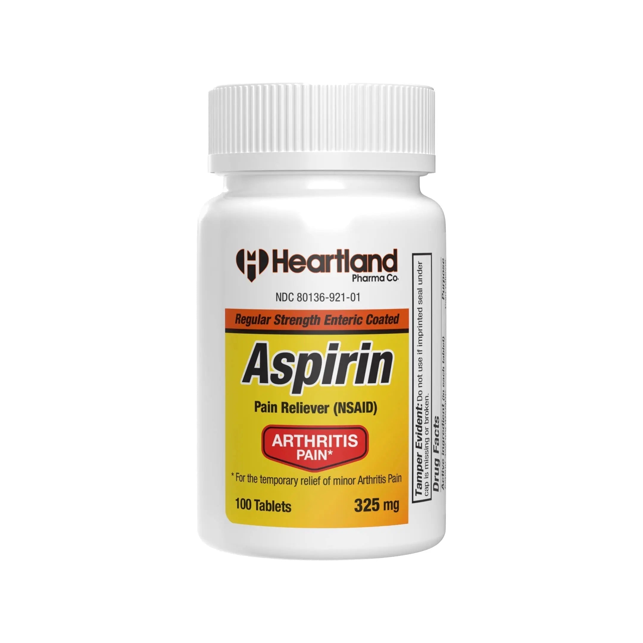 Heartland Pharma Aspirin 325mg Enteric Coated Tablets | Original Strength NSAID Pain Reliever & Fever Reducer | Joint Pain Relief for Arthritis | Child-Resistant Safety Cap | Made in USA | 100 Count Heartland Pharma Au supplements