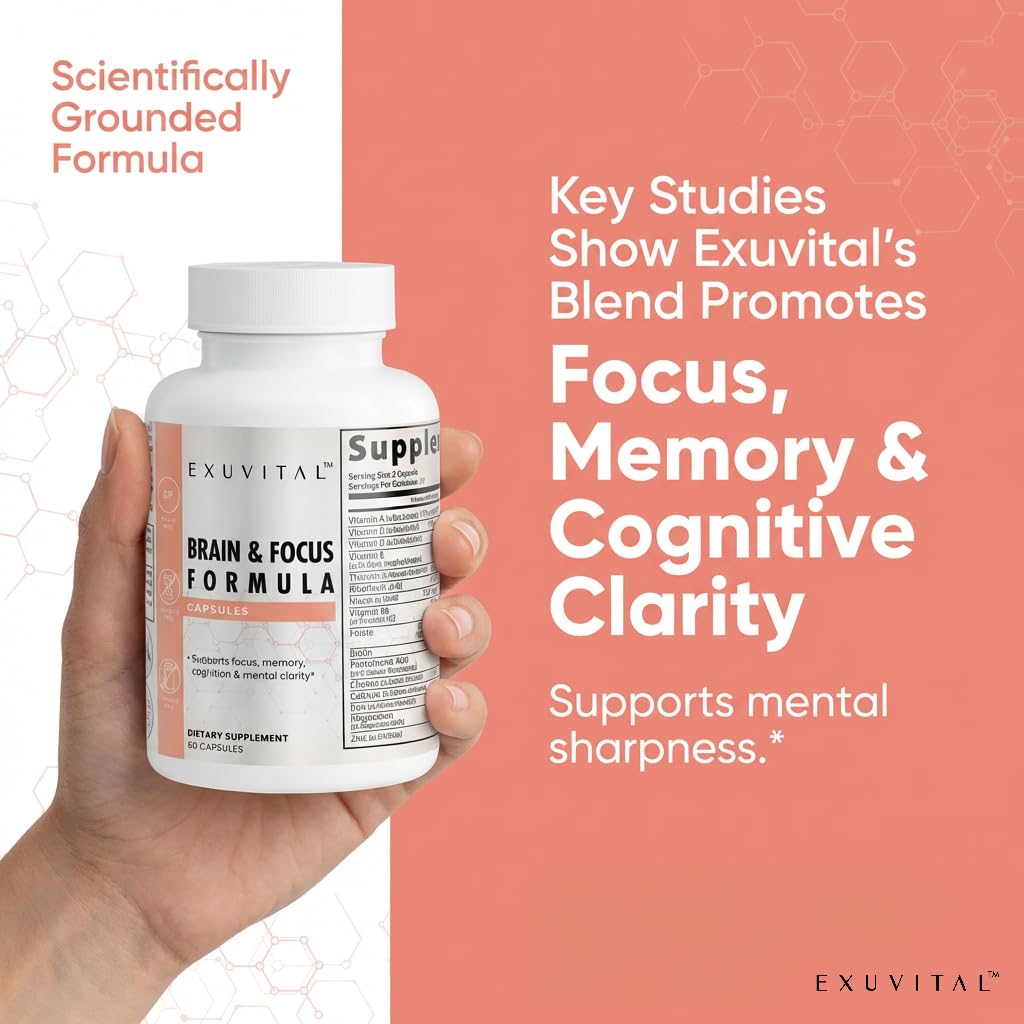 EXUVITAL Brain & Focus Formula, Veggie Capsules, 60 Count, Nootropic Supplement with Vitamins, Minerals and Proprietary Blend for Clarity, Memory, Cognition and Mental Focus EXUVITAL Au supplements