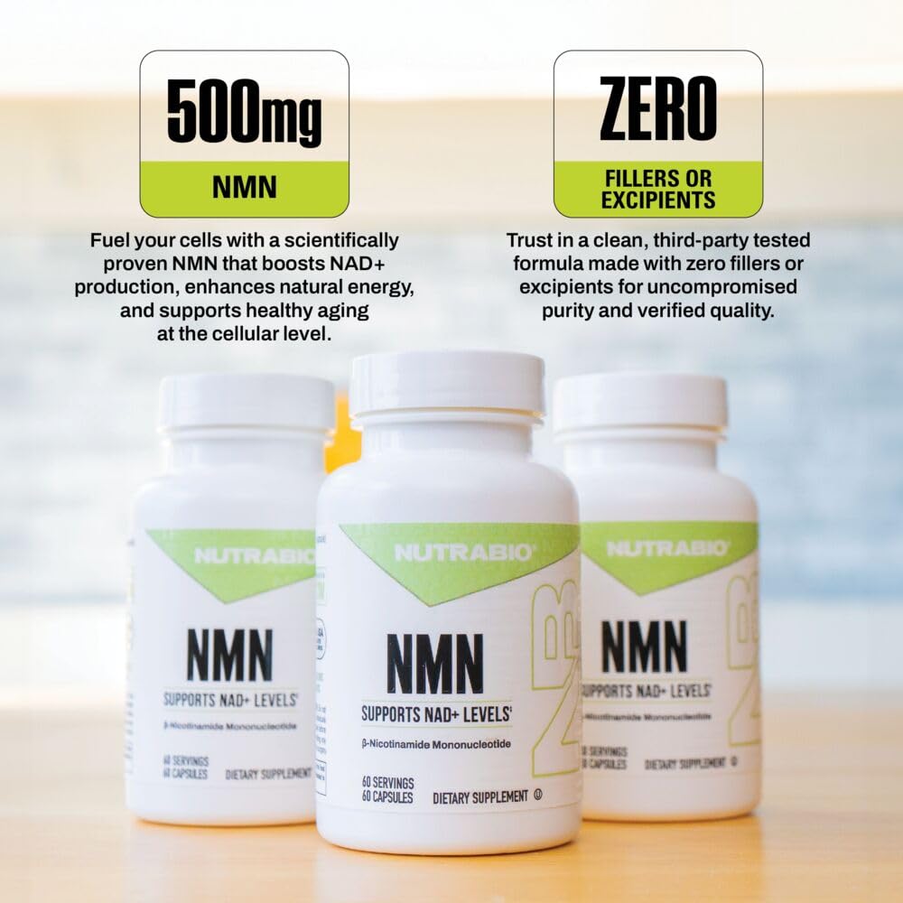 NutraBio NMN - NAD Supplement, Longevity Support, Boost NAD Levels, Increase Cellular Energy, Brain Health, Healthy Aging- 60 Servings- 60 Capsules NutraBio Au supplements