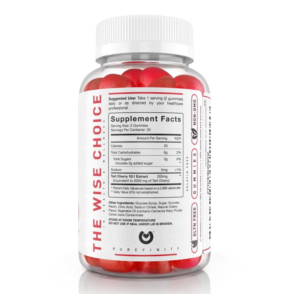 PUREFINITY Tart Cherry Gummies – Uric Acid Flush for Joint Relief & Recovery, Raw Juice Extract Antioxidant – Non-GMO, Gluten Free, Vegan, 60 Count