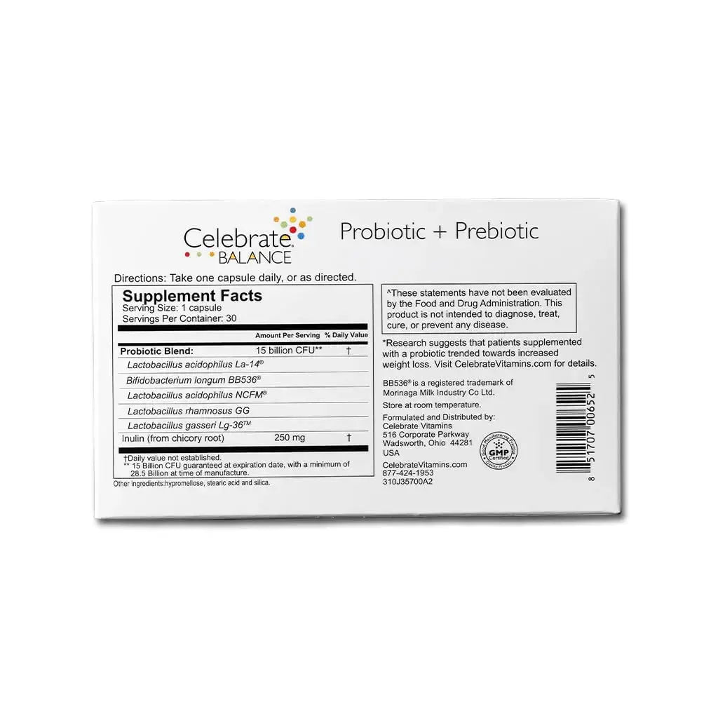 Celebrate Vitamins CelebrateONE Bariatric Multivitamin 18mg Iron & Balance Probiotic + Prebiotic Capsules Bundle – Supports Digestive Health, Iron Levels Celebrate Bariatric Supplements Au supplements