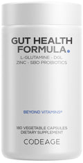 Codeage Gut Health Supplements Vegan Formula - L Glutamine, Zinc, Turkey Tail Mushroom Powder, Tonic Mushroom, Maitake, Micro Algae, Mineral,