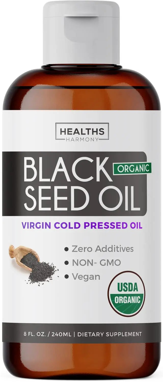 USDA Organic Black Cumin Seed Oil Liquid (8 fl oz) Premium Cold-Pressed Nigella Sativa Healths Harmony Au supplements