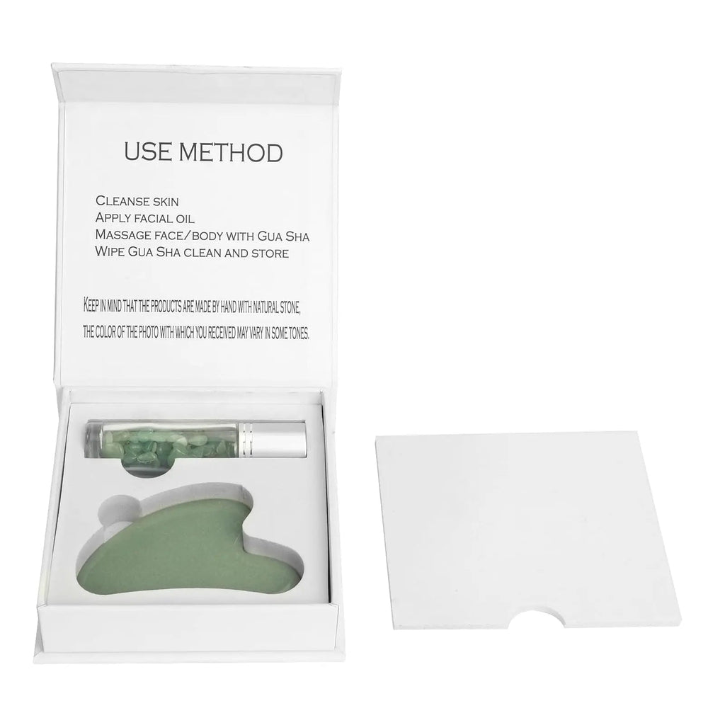 Padime 2 pcs | Premium Set | Real Jade Gua Sha Tool for Facial Skin Care + Glass Bottle for Your Oil Padimë Au supplements