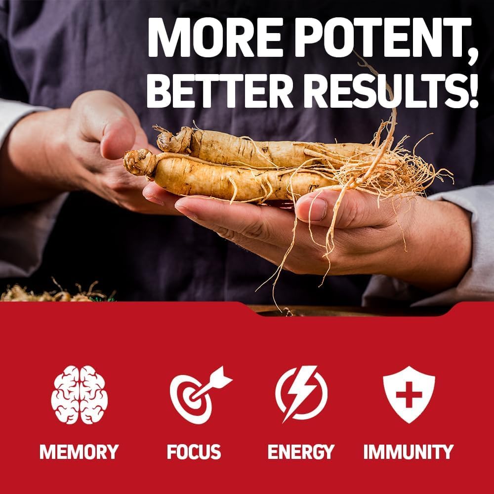 Herbtonics Korean Red Panax Ginseng 1500mg - Energy Supplement for Peak Performance, Focus & Vitality - High Potency Ginseng Root Extract - 120 Vegan Capsules Herbtonics Au supplements
