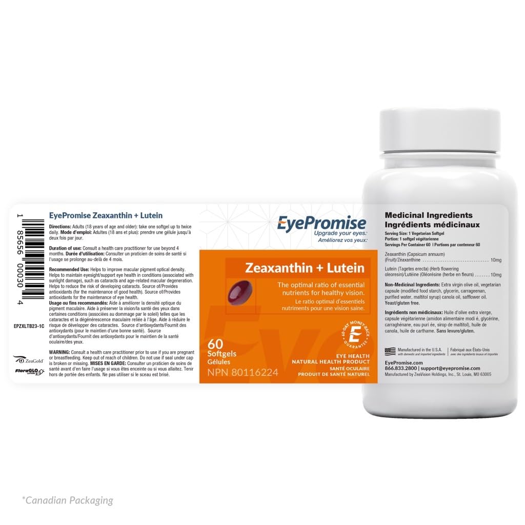 EyePromise Zeaxanthin + Lutein Eye Vitamin - 60 Softgels Capsules Made with Natural Ingredients for Diets Including Gluten Free and Vegetarian