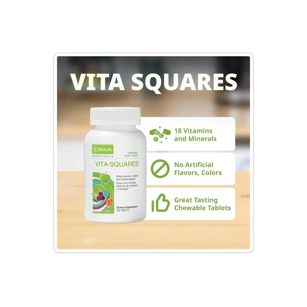 NeoLife Vita-Squares - Chewable Multivitamin for Kids, 18 Essential Vitamins & Minerals, Iron, Zinc, Vitamin D3, B-Complex NeoLife Au supplements