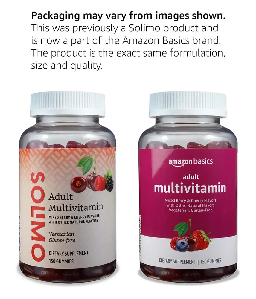 Amazon Basics Adult Multivitamin Gummies, Mixed Berry & Cherry, 150 Gummies, 75-Day Supply, Pack of 1 (Previously Solimo) Amazon Basics Au supplements