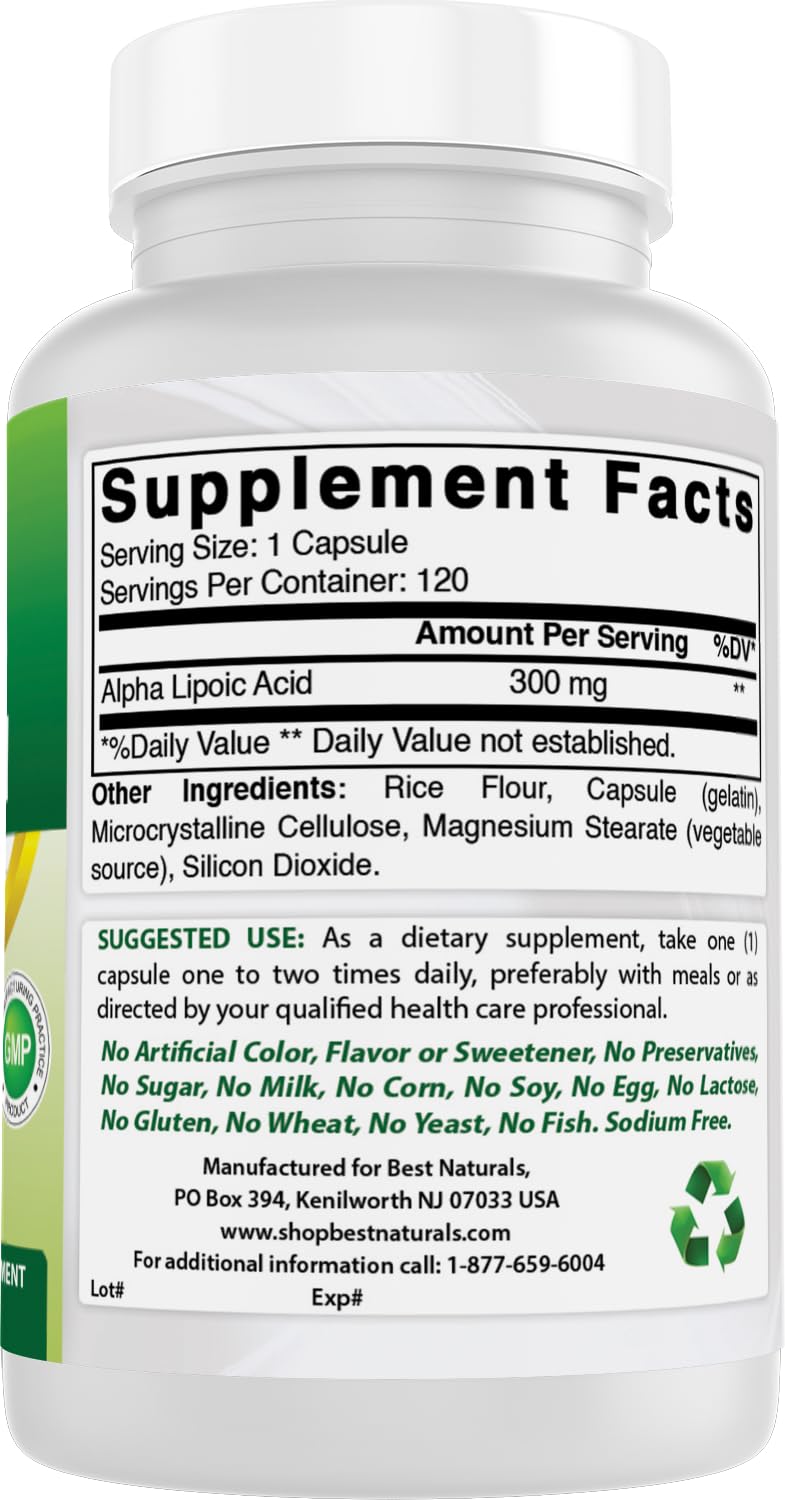 Best Naturals Alpha Lipoic Acid 300 mg 120 Capsules