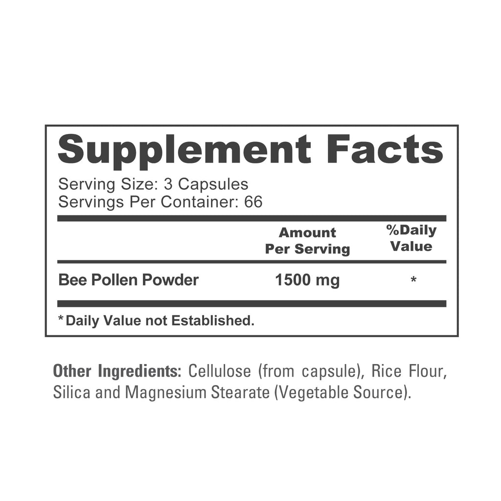 NusaPure Bee Pollen 1500mg 200 Veggie Caps (100% Vegetarian, Non-GMO, Vegan) Naturally Occurring Proteins, Aminoacids NusaPure Au supplements