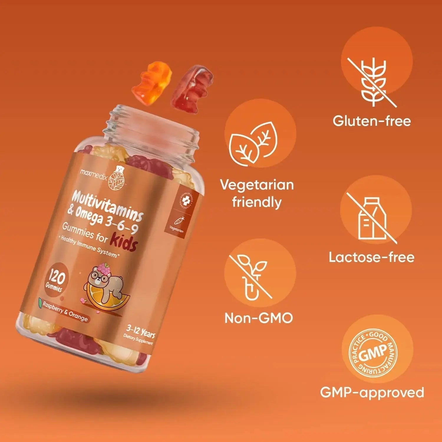maxmedix Kids Multivitamin Gummies with Omega 3 6 9 | 2-Month Supply | 20 Essential Kids Vitamins & Minerals for Healthy Immune System | maxmedix Au supplements