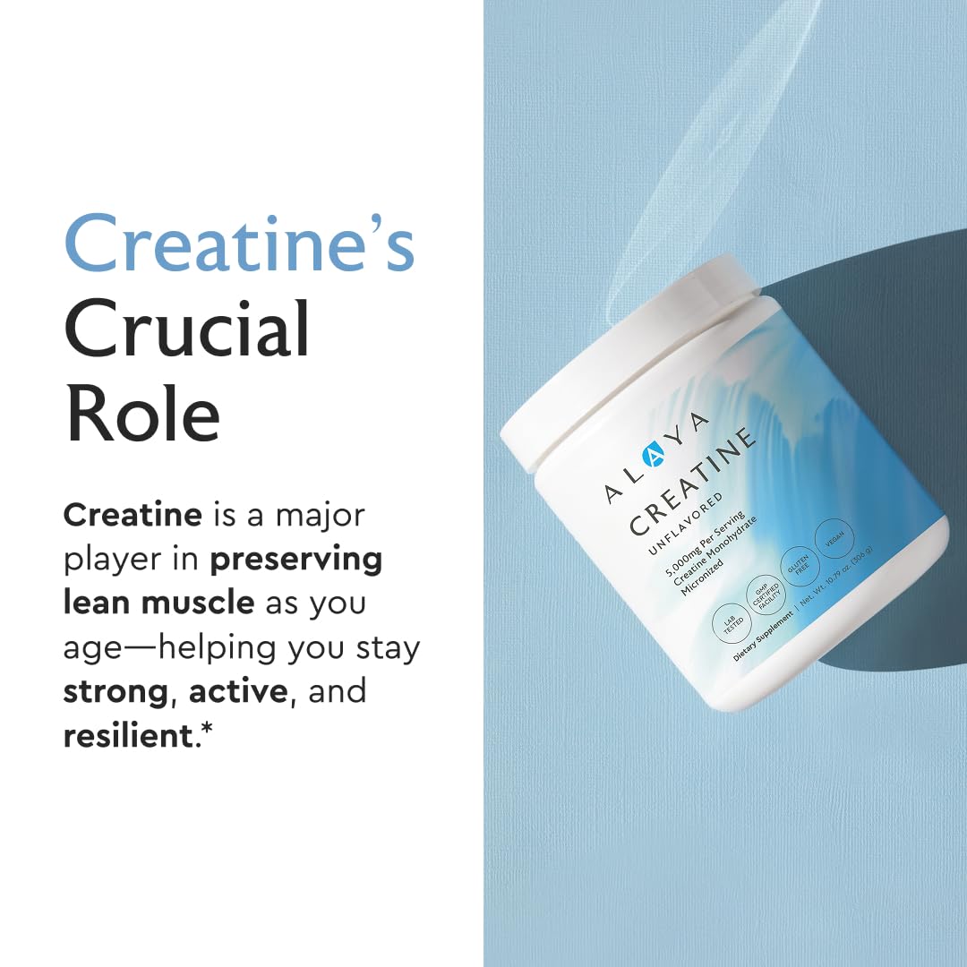Alaya Naturals Micronized Creatine Monohydrate Powder – Pure Performance Fuel for Strength, Mental Focus, Vegan, Non-GMO, Easily Mixable & Flavorless - 5 g