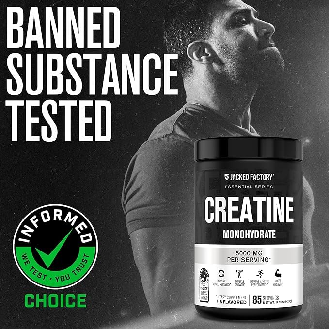 Jacked Factory Creatine Monohydrate Powder 425g - 5g Daily Creatine Supplement for Men and Women, Vegan-Friendly