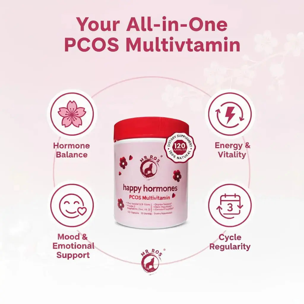 Mr Ros PCOS Multivitamin for Women – Happy Hormones Formula – Myo & D-Chiro Inositol 40:1, Omega-3, Vitamin D3, Zinc & Magnesium Mr Ros Au supplements