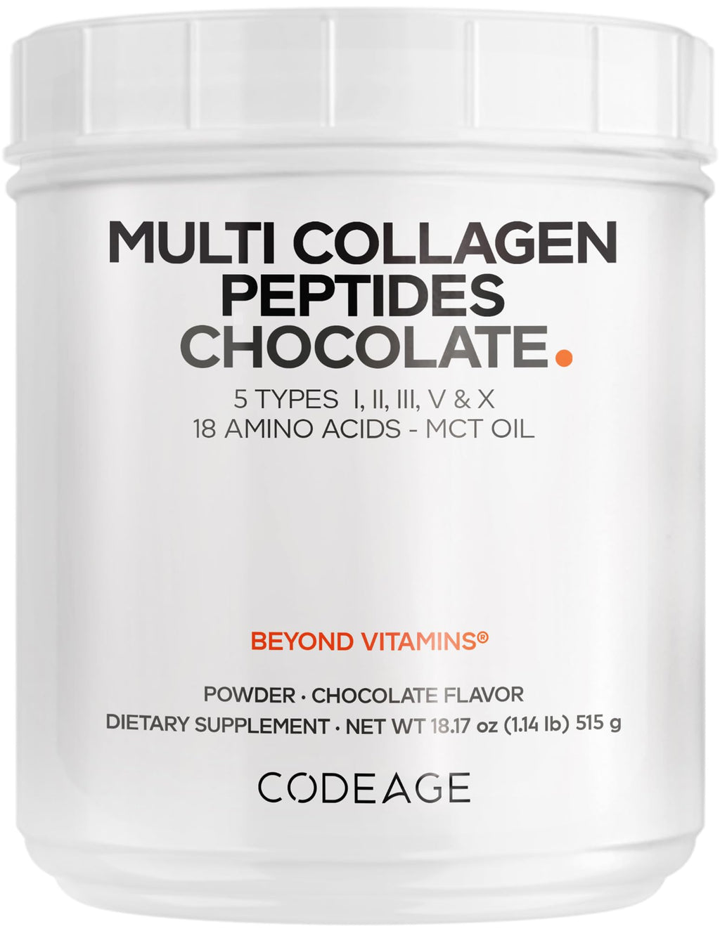 Codeage Multi Collagen Chocolate Protein Powder - Hydrolyzed Bovine Collagen Peptides, 5 Collagen Types & MCT Oil - Collagen Creamer, Chocolate Collagen Peptides - Protein Shakes - Non-GMO - 18.17 oz Codeage Au supplements