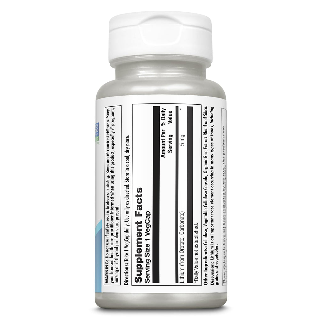 KAL Lithium Orotate 5 milligrams | Low Serving Of Chelated Lithium Orotate For Bioavailability and Mood Support | In Organic Rice Bran Extract Base | 120 VegCaps