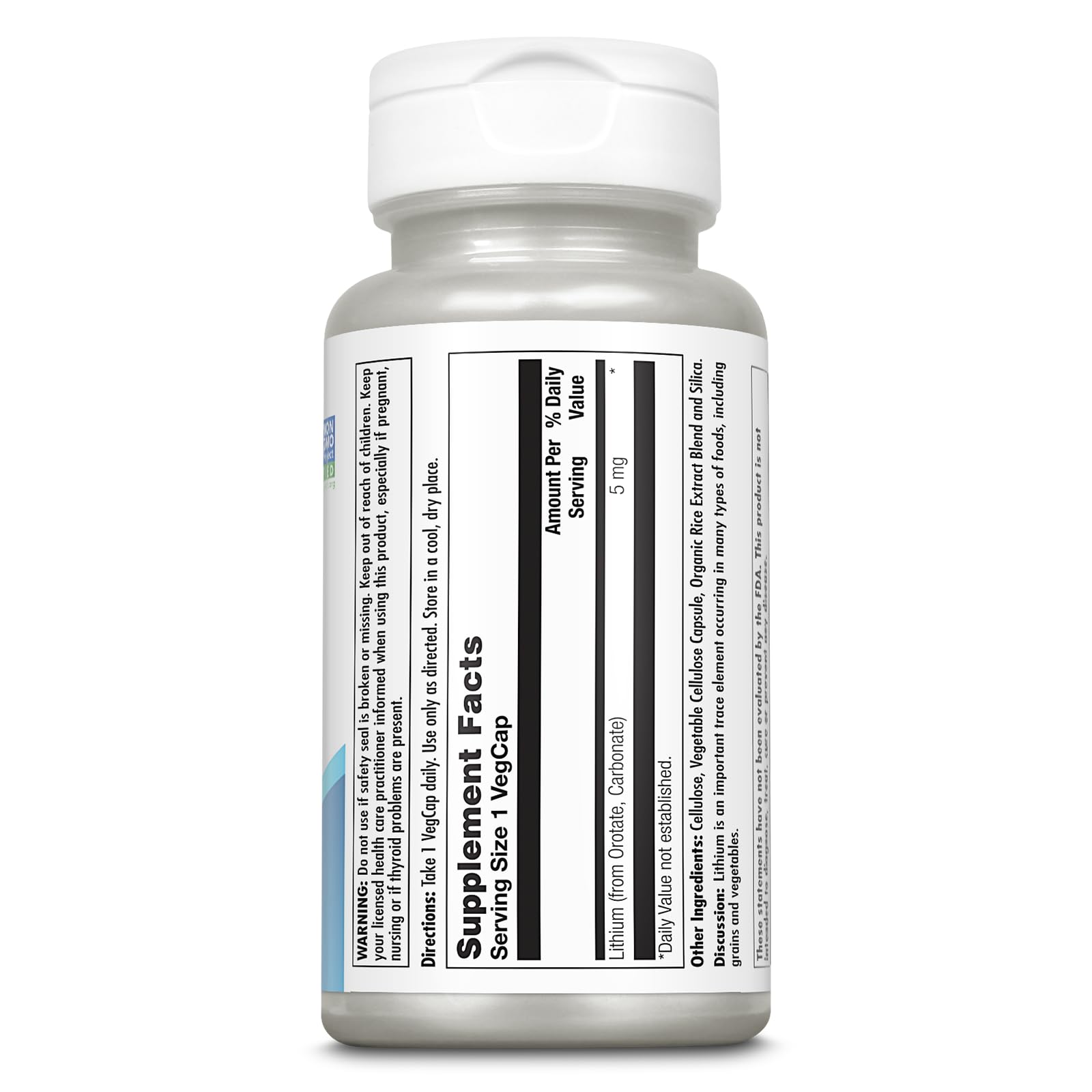 KAL Lithium Orotate 5 milligrams | Low Serving Of Chelated Lithium Orotate For Bioavailability and Mood Support | In Organic Rice Bran Extract Base | 120 VegCaps