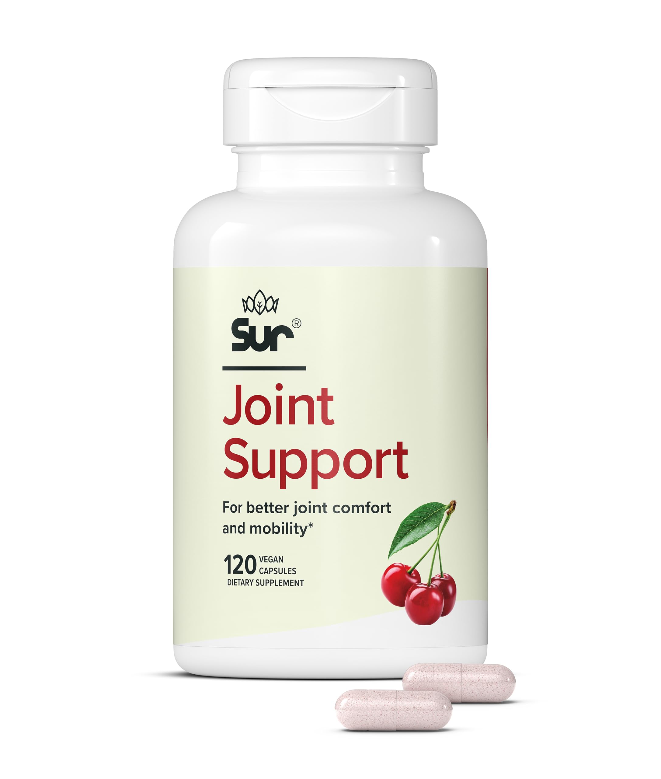 Sur Joint Support FruiteX-B Tart Cherry Capsules - Vegan Fast-Acting Relief for Better Joint Comfort and Mobility - Whole Tart Cherry and Calcium Fructoborate, Muscle Recovery (120 Capsules) Sur Au supplements