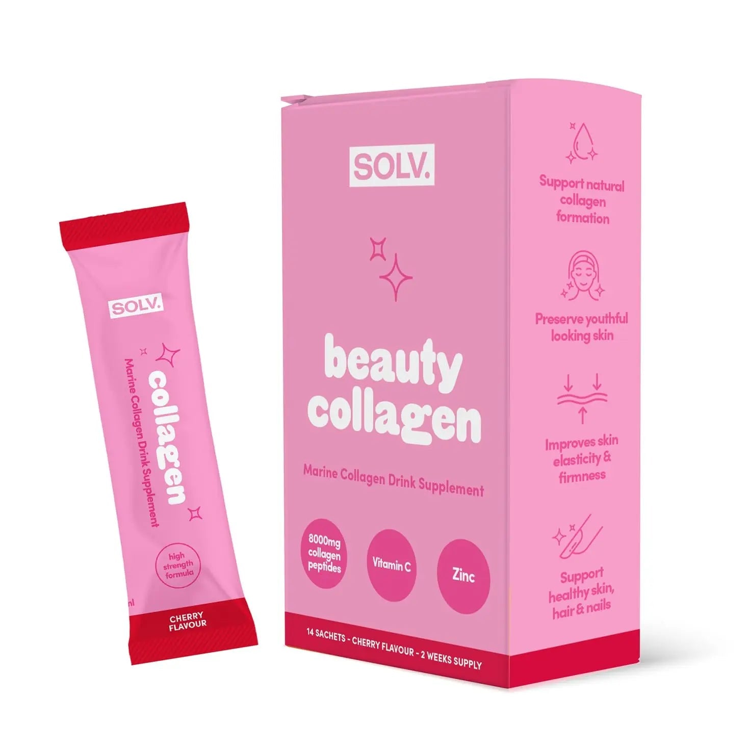 Solv Liquid 8000mg Marine Collagen Peptide Beauty Supplement Gel 14x15ml Sachets High Strength Great Tasting VIT C Biotin SOLV Au supplements