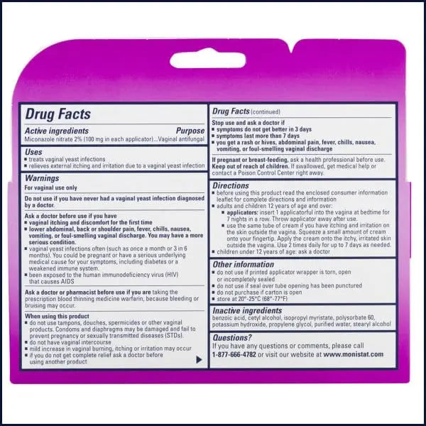 Monistat 7 Vaginal Cream with Tube Plus 7 Disposable Applicators, Anti-Fungal, For Most Vaginal Yeast Monistat Au supplements
