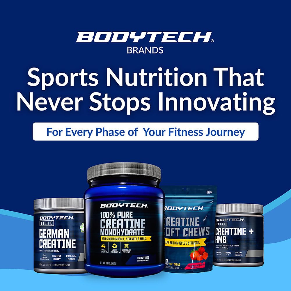 BodyTech Creatine Monohydrate Powder, Unflavored Micronized Creatine Formula for Men and Women, 5g per Serving, Pre Workout & Post Workout Supplement