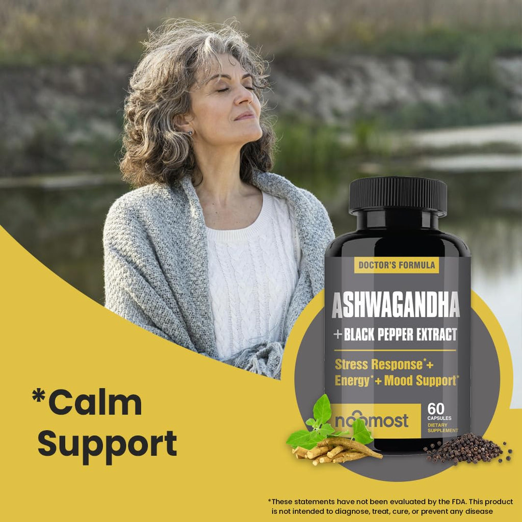 NooMost Organic Ashwagandha 400mg Capsules w/Black Pepper Extract as Vegan Ashwagandha Supplements for Anti Stress Relief, Natural Mood Support, Energy & Focus-60 Capsules NooMost Au supplements