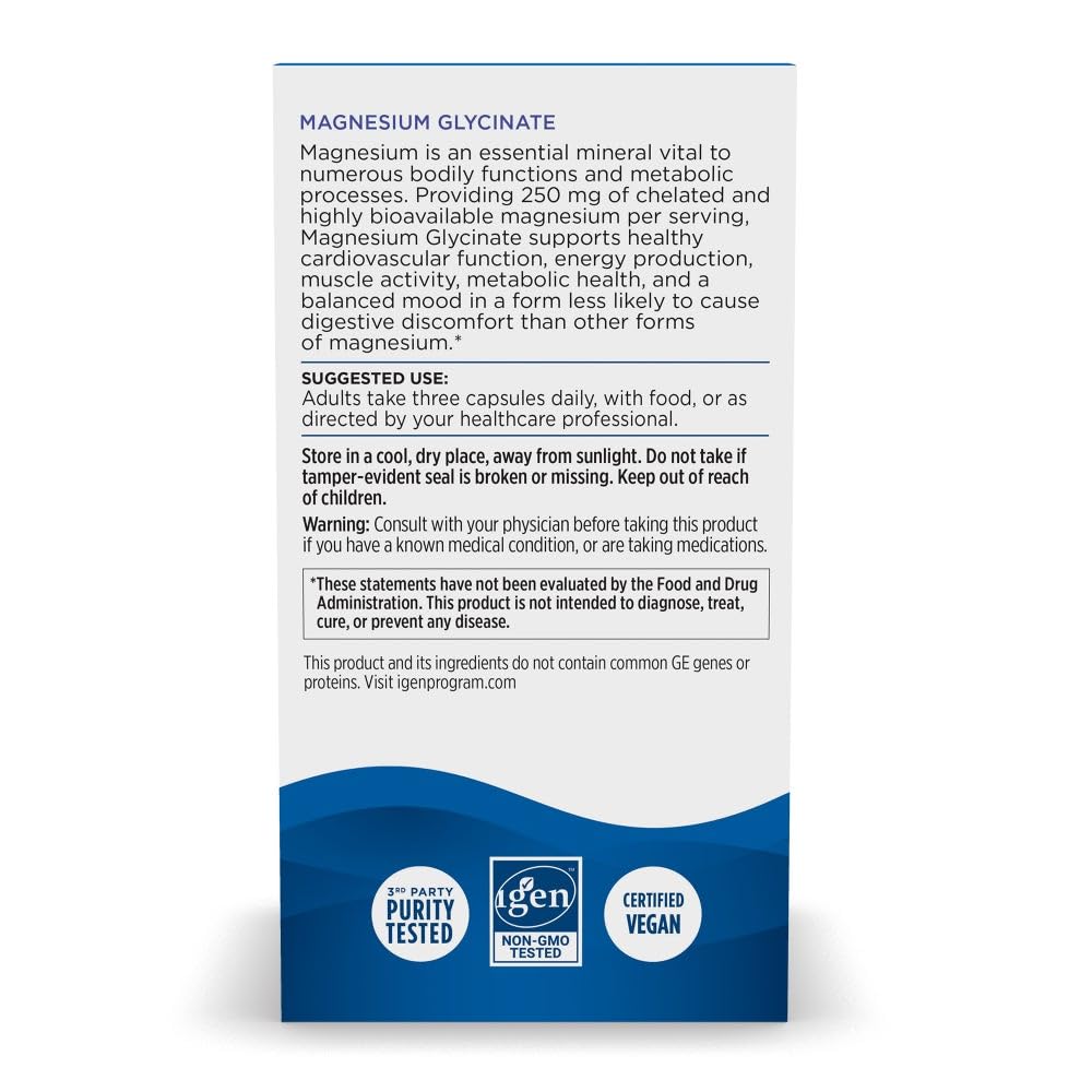 Nordic Naturals Vegetarian Magnesium Glycinate Capsules, Unflavored, 90 Count - 250mg Magnesium per Serving - Highly Bioavailable Support for Muscle & Cardiovascular