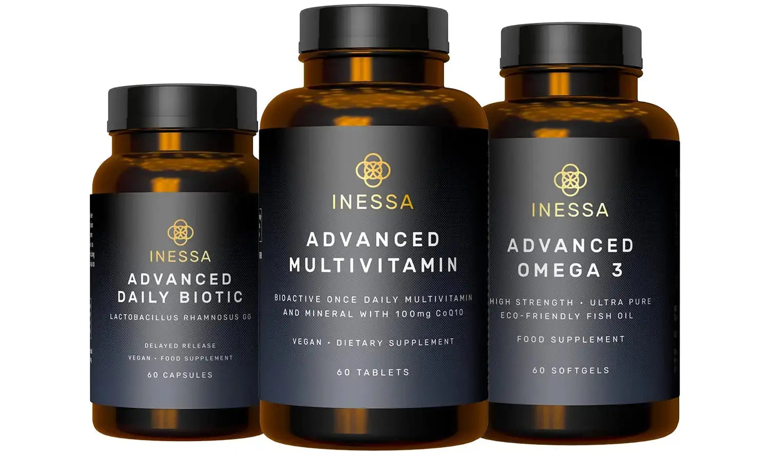 Inessa Essential Wellness Bundle | Multivitamin, Probiotic & Omega 3 Produced to a Clinical Grade for Optimal Wellness for Men and Woman Inessa Au supplements