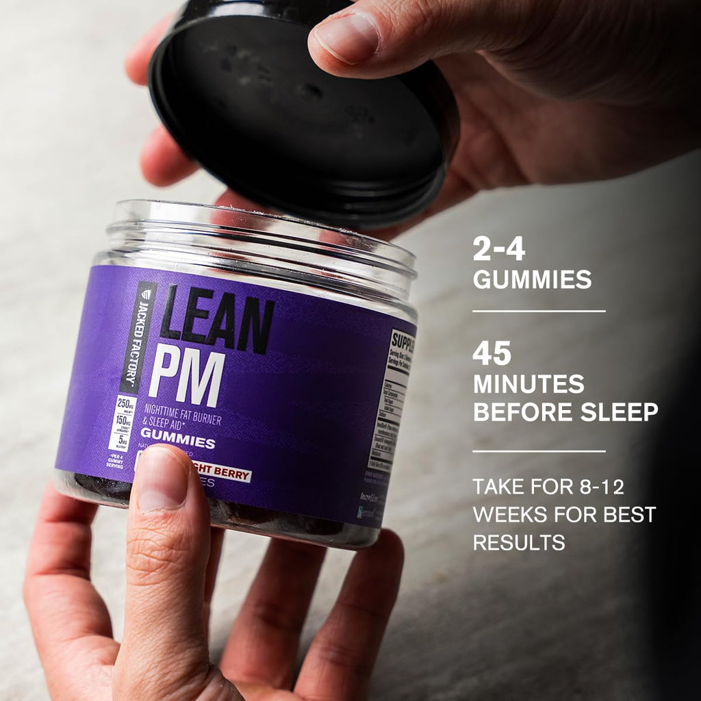 Jacked Factory Lean PM Weight Loss Gummies - Night Time Fat Burner & Appetite Suppressant Sleep Supplement with Melatonin & Ashwagandha