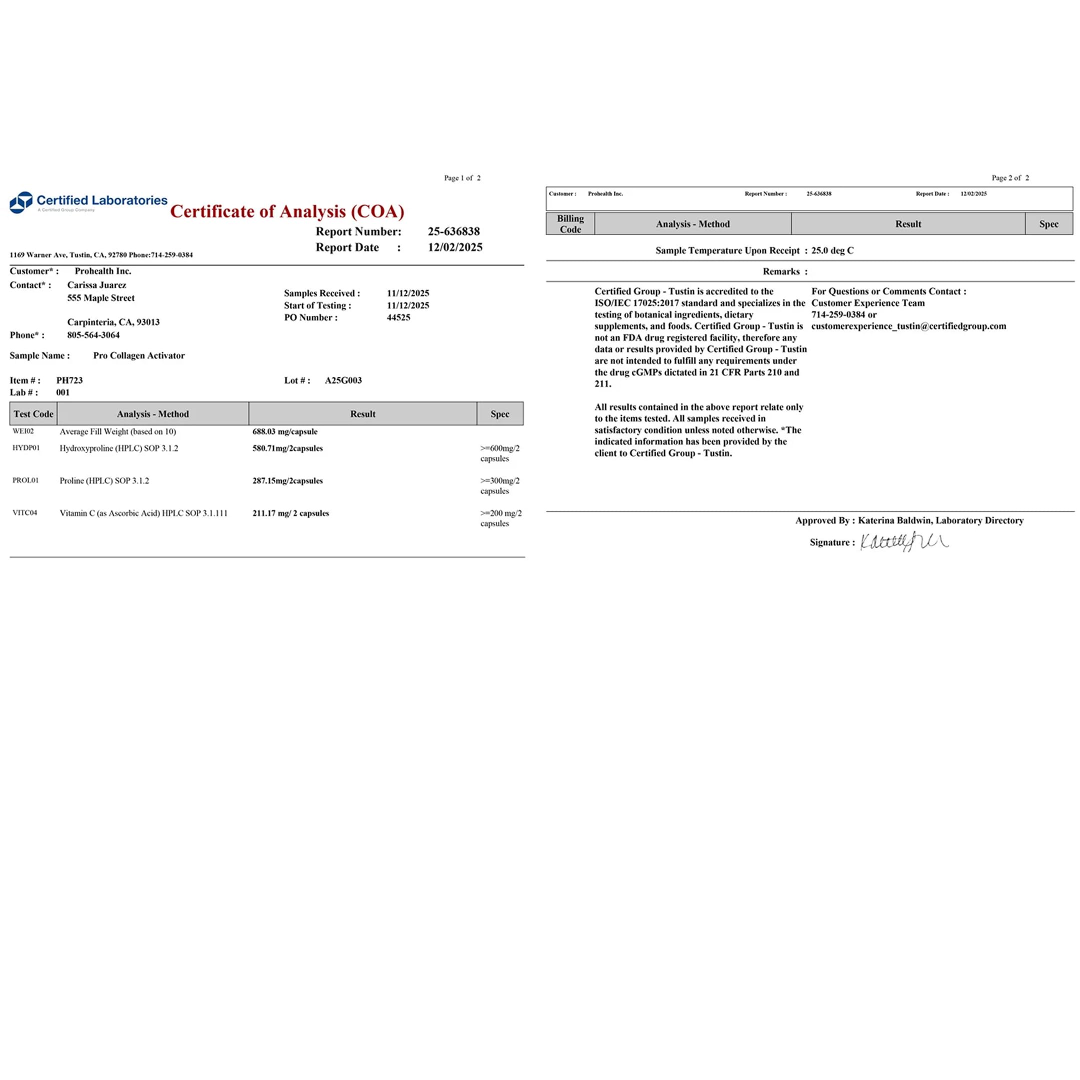 ProHealth Pro Collagen Activator Triple Third-Party Lab Tested, 120 Capsules