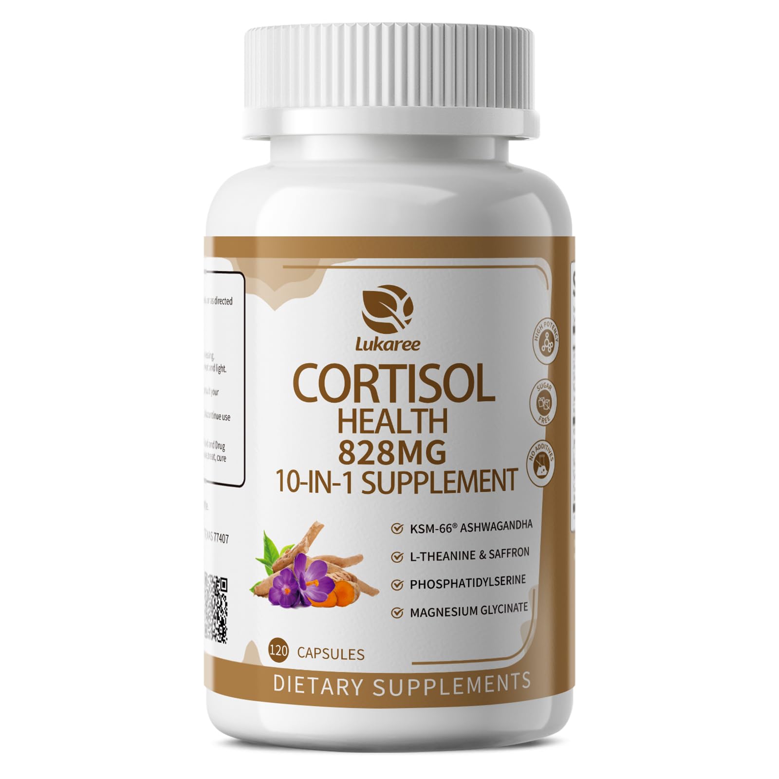 10-IN-1 Cortisol Supplements w/ KSM-66® Ashwagandha 300mg + L-Theanine 250mg, Magnesium Glycinate, Saffron, Phosphatidylserine, Turmeric & Vitamin C D3 B6 B5, For Women Men, 120 Capsules 60-Day Supply Lukaree Au supplements