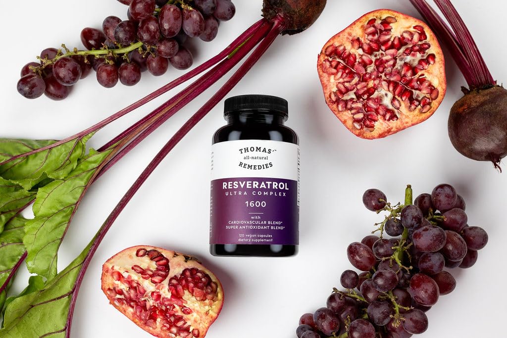 Thomas' all-natural Remedies Resveratrol 1600mg Organic Trans-Resveratrol Antioxidant Supplement with Organic Grape Seed Extract and Quercetin