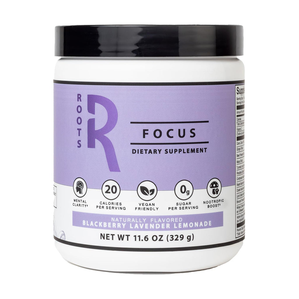 Roots Focus Brain Supplement - Nootropic Mushroom Supplement Powder for Memory, Focus, Energy - Lion's Mane, Cordyceps, Reishi Mushrooms with Caffeine - Blackberry Lemonade, 11.6oz Tub (50 Servings) Silver Star Nutrition Au supplements