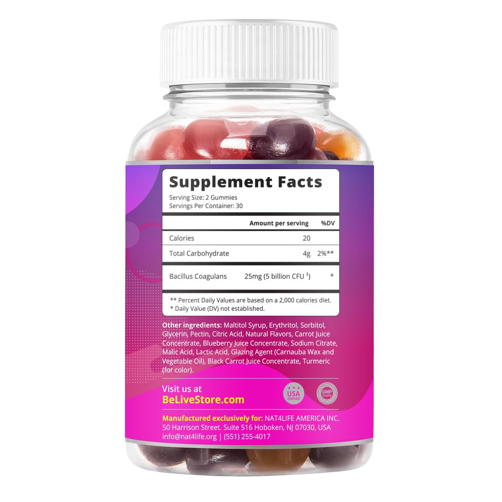BeLive Probiotic Gummies - Probiotics with 5 Billion CFUs for Digestive Health, Men, Women & Kids - for Immune Support, Sugar Free & Vega