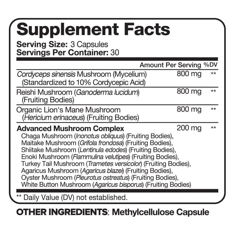 Nutrivein Mushroom Supplement - 2600mg - 90 Capsules - 11 Organic Mushrooms Nutrivein Au supplements