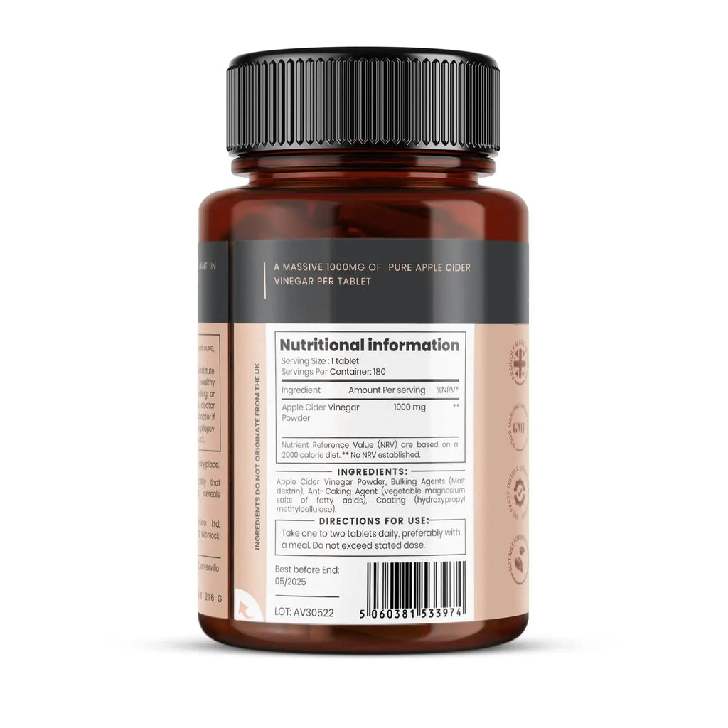 Double Strength Apple Cider Vinegar 1000mg x 180 Tablets (6 Months Supply) pureclinica Au supplements