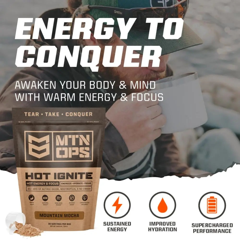 MTN OPS Hot Ignite Supercharged Energy Drink Mix Focus Enhancer, Hazelnut Cocoa MTN OPS Au supplements