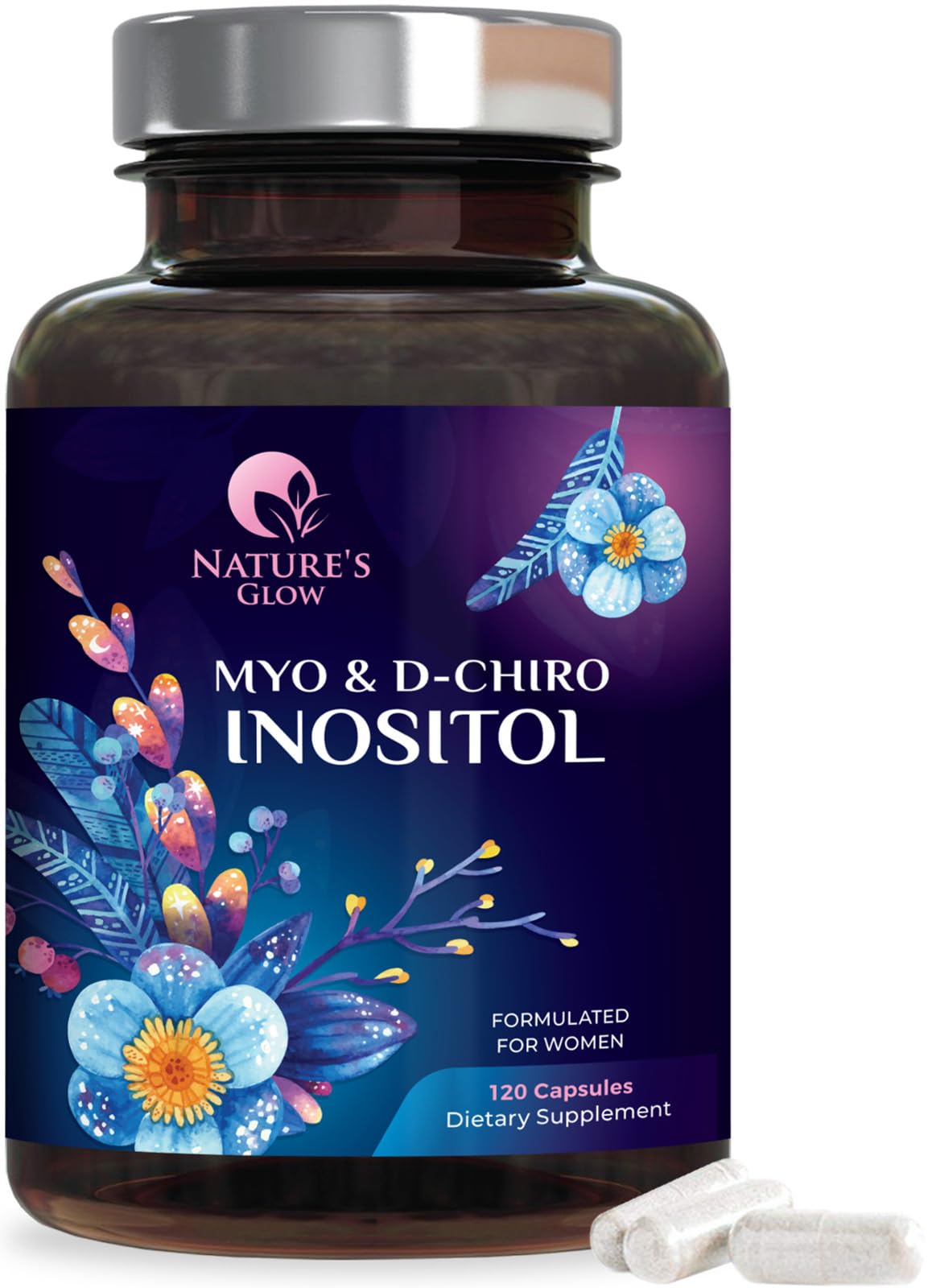 Myo-Inositol & D-Chiro Inositol 1025mg - 40:1 Ideal Ratio for Ovarian Support, Vegan Myo & D Chiro Supplement for Women's Natural Balance and Hormone Support, Vitamin B8, Non-GMO - 120 Capsules Nature's Glow Au supplements