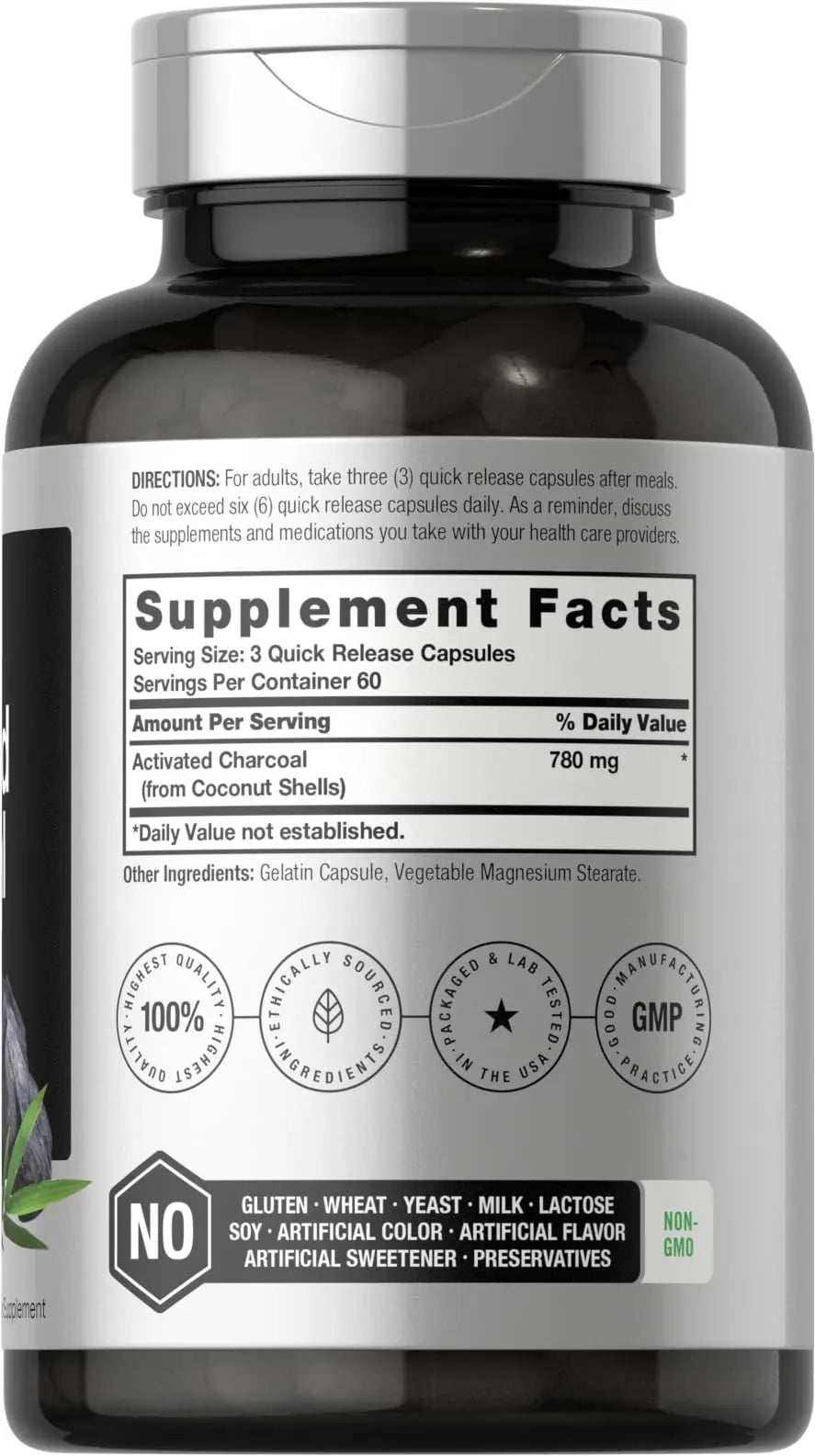 Charcoal Pills 780mg | 180 Capsules | Activated Charcoal from Coconut Shells | Non-GMO Horbäach Au supplements