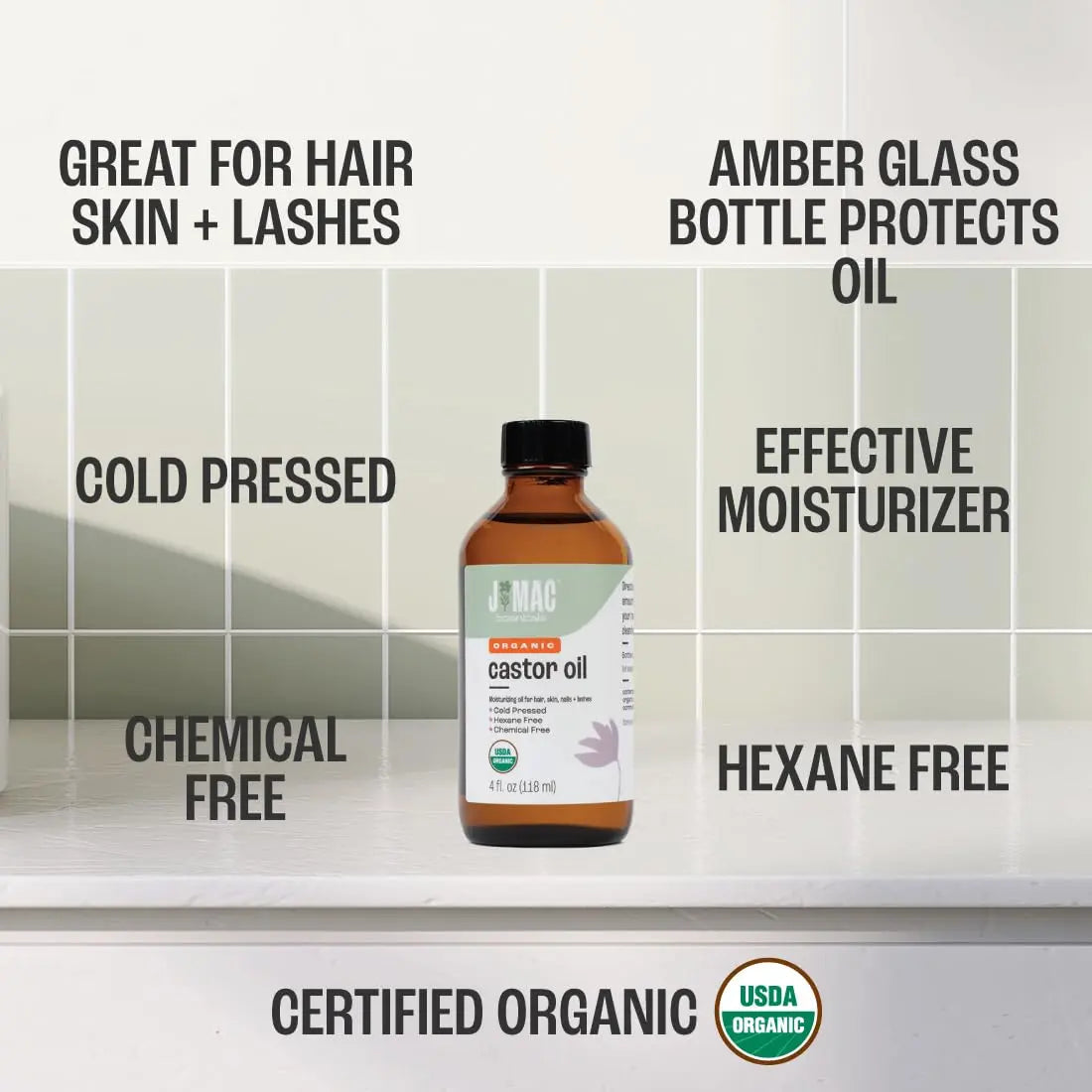 J MAC BOTANICALS Organic Castor Oil Cold Pressed (Glass Bottle, 4 oz ) J MAC BOTANICALS Au supplements