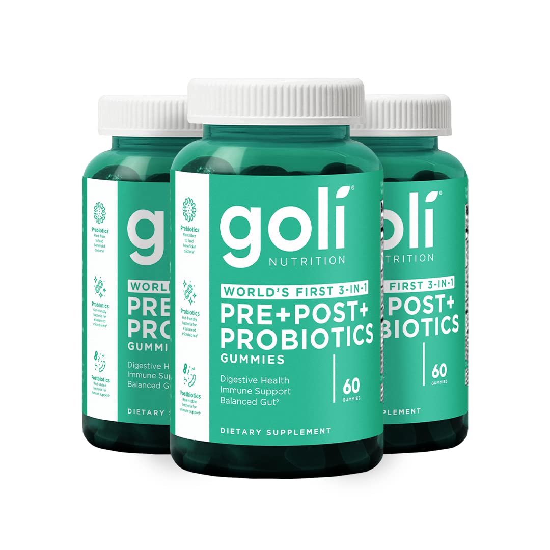 Goli Pre Pro Postbiotic Gummies - Worlds First 3-in-1 Formula with DE111 Probiotics, XOS Prebiotics, MCC1849 Postbiotics - Vegan, Non-GMO,