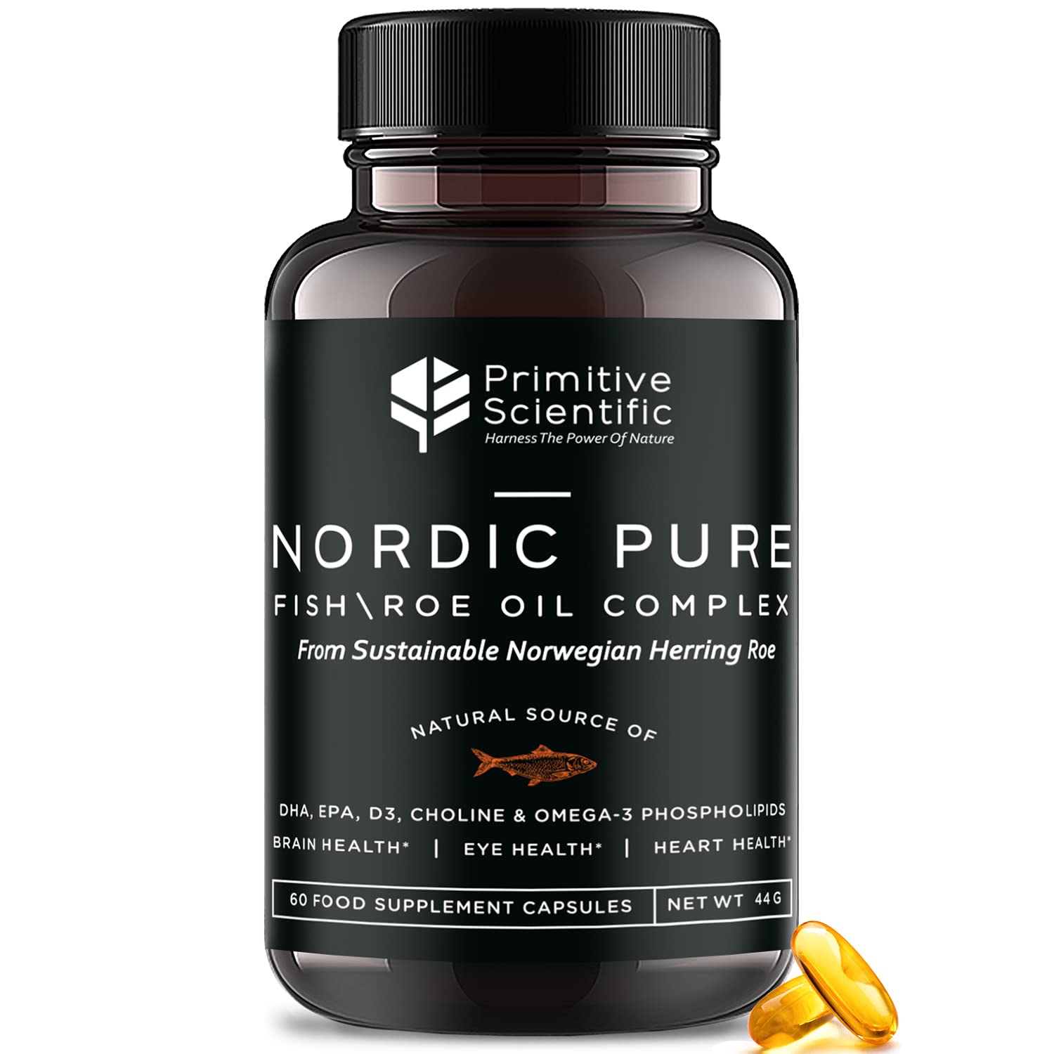 Primitive Scientific Nordic Pure Oil Complex (60 Fish Oil Capsules) for Brain, Immunity & Vision - Heart Supplement w/EPA, DHA, Vitamin D3, Choline - Omega 3 Supplements Primitive Scientific Au supplements