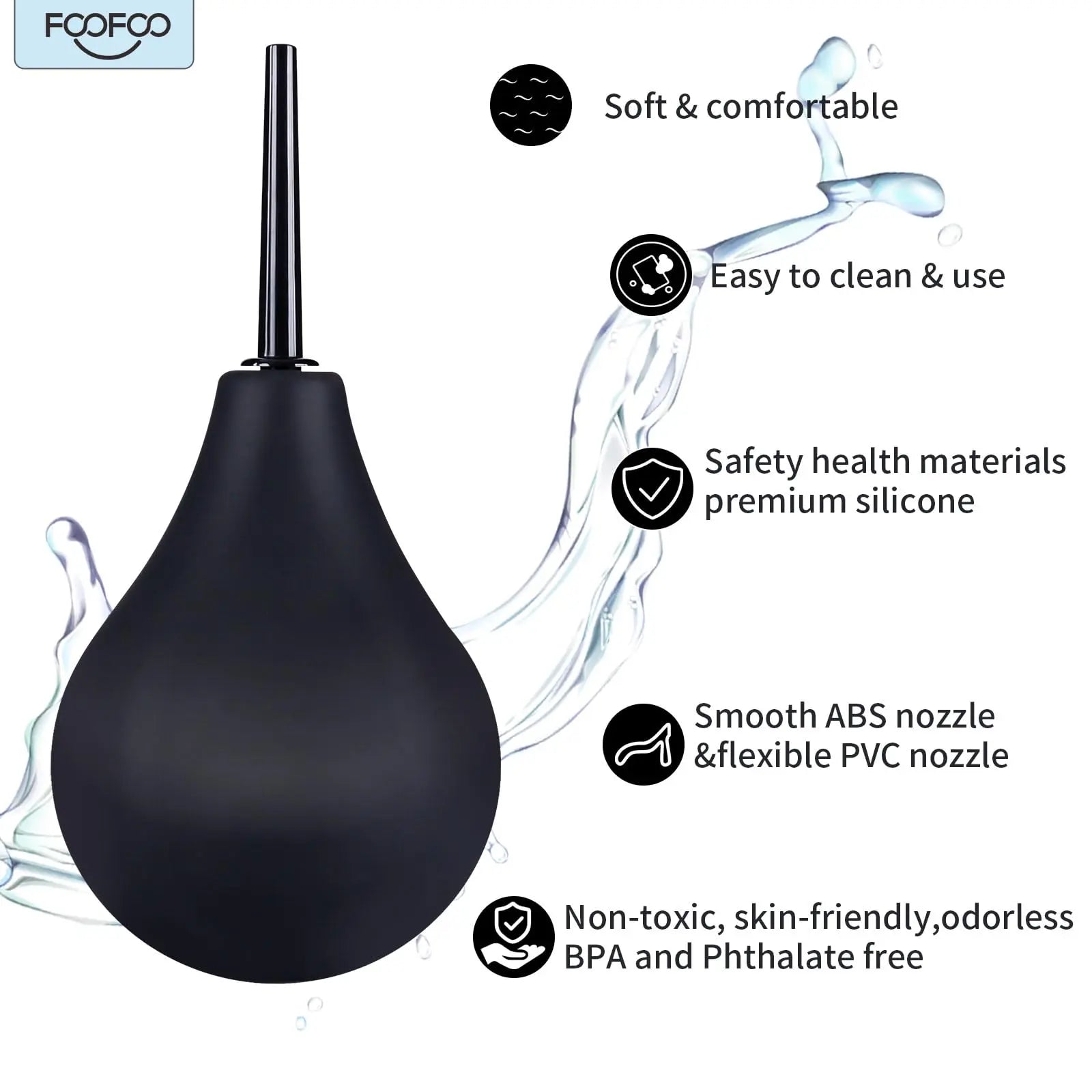 Enema Bulb 7.6oz Douche Enema Kit Includes 4 Nozzles for Women & Men Black with Storage Bag FOOFOO Au supplements