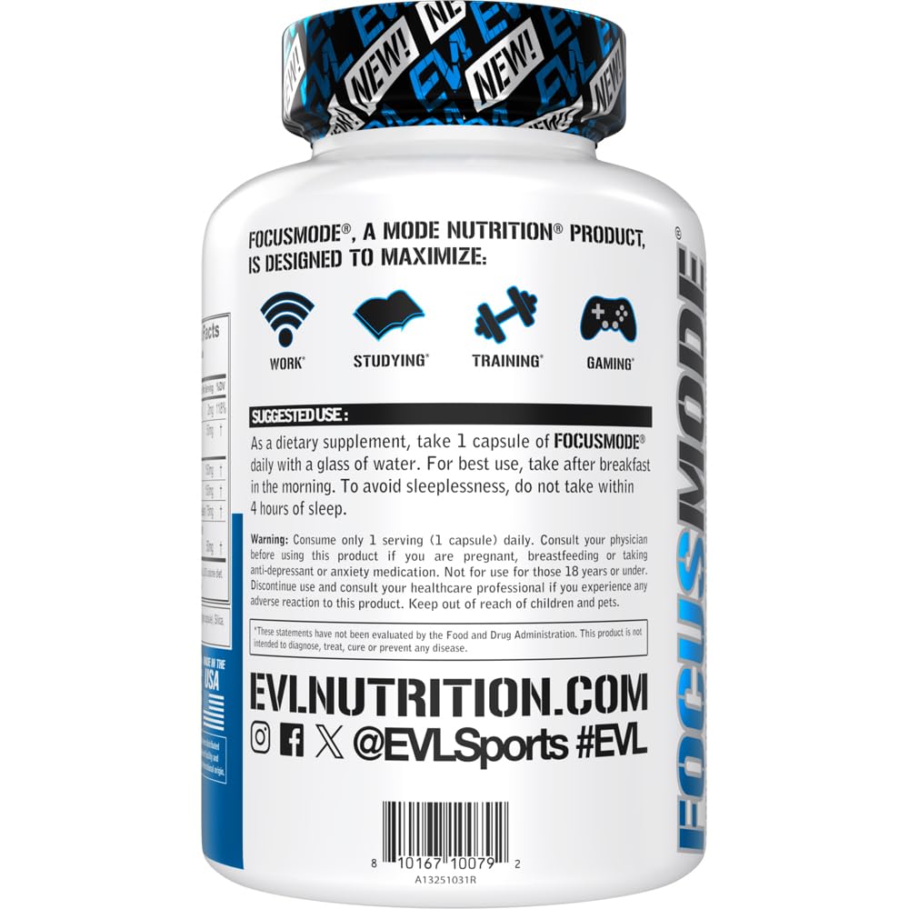 Evlution Nutrition Mental Energy and Focus Supplement for Adults - Nootropics Brain Support Supplement with Caffeine L Theanine Alpha GPC and L-Tyrosine - Focus Pills for Sustained Peak Performance Evlution Au supplements
